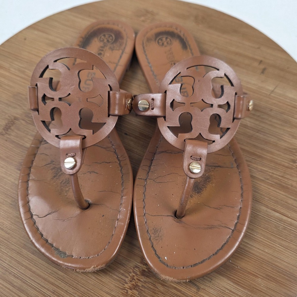 Tory Burch Brown Miller Logo Thong Sandals